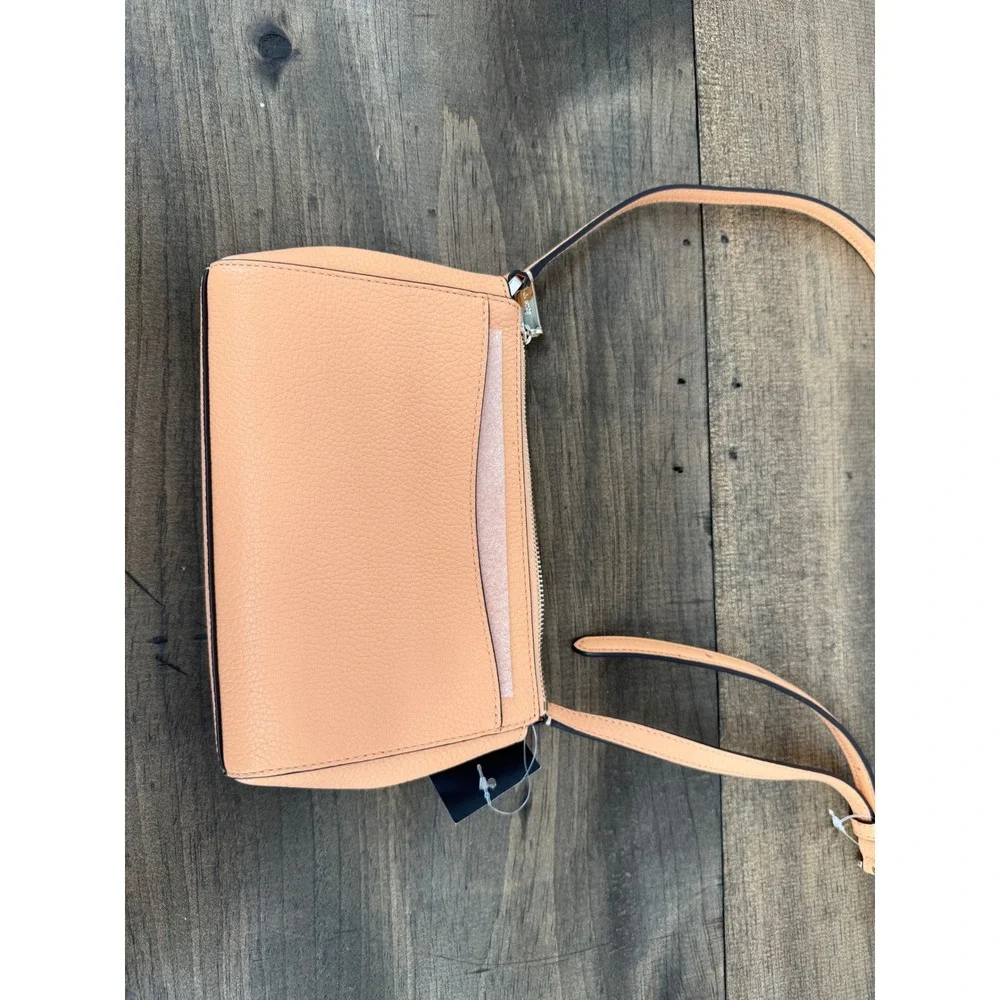Kate Spade Leila‎ Mini Top Zip Crossbody Bag Orange Cream Pebbled Leather NEW